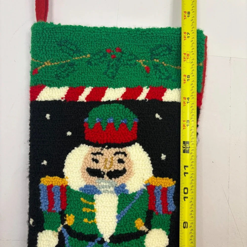 Vintage Hand Hooked Wool Christmas Stocking Nutcracker Soldier Holiday Decor 18